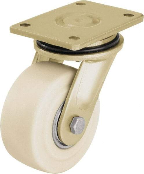 Blickle - 4" Diam x 2-5/32" Wide x 5-5/64" OAH Top Plate Mount Swivel Caster - Impact-Resistant Cast Nylon, 3,300 Lb Capacity, Ball Bearing, 5-1/2 x 4-3/8" Plate - Americas Industrial Supply