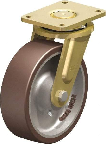 Blickle - 10" Diam x 3-9/64" Wide x 12" OAH Top Plate Mount Swivel Caster - Polyurethane-Elastomer Blickle Besthane, 3,960 Lb Capacity, Ball Bearing, 6-7/8 x 5-1/2" Plate - Americas Industrial Supply