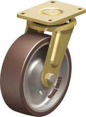 Blickle - 10" Diam x 3-9/64" Wide x 12" OAH Top Plate Mount Swivel Caster - Polyurethane-Elastomer Blickle Besthane, 3,960 Lb Capacity, Ball Bearing, 6-7/8 x 5-1/2" Plate - Americas Industrial Supply