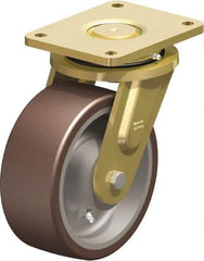 Blickle - 8" Diam x 3-9/64" Wide x 10-1/32" OAH Top Plate Mount Swivel Caster - Polyurethane-Elastomer Blickle Besthane, 3,520 Lb Capacity, Ball Bearing, 6-7/8 x 5-1/2" Plate - Americas Industrial Supply