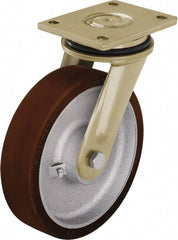 Blickle - 8" Diam x 1-31/32" Wide x 9-41/64" OAH Top Plate Mount Swivel Caster - Polyurethane-Elastomer Blickle Besthane, 2,200 Lb Capacity, Ball Bearing, 5-1/2 x 4-3/8" Plate - Americas Industrial Supply