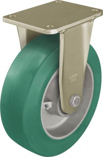 Blickle - 10" Diam x 3-9/64" Wide x 12" OAH Top Plate Mount Rigid Caster - Polyurethane-Elastomer Blickle Softhane, 3,080 Lb Capacity, Ball Bearing, 6-7/8 x 5-1/2" Plate - Americas Industrial Supply