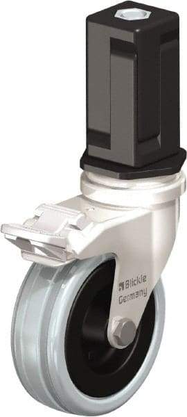 Blickle - 3" Diam x 63/64" Wide x 3-31/32" OAH Stem Mount Swivel Caster with Brake - Solid Rubber, 132 Lb Capacity, Plain Bore Bearing, Square Stem - Americas Industrial Supply