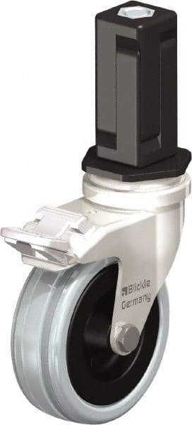 Blickle - 3" Diam x 63/64" Wide x 3-31/32" OAH Stem Mount Swivel Caster with Brake - Solid Rubber, 132 Lb Capacity, Plain Bore Bearing, Square Stem - Americas Industrial Supply