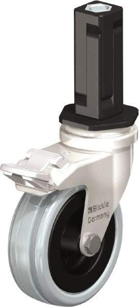 Blickle - 3" Diam x 63/64" Wide x 3-31/32" OAH Stem Mount Swivel Caster with Brake - Solid Rubber, 132 Lb Capacity, Plain Bore Bearing, Square Stem - Americas Industrial Supply
