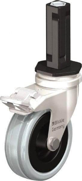 Blickle - 3" Diam x 63/64" Wide x 3-31/32" OAH Stem Mount Swivel Caster with Brake - Solid Rubber, 132 Lb Capacity, Plain Bore Bearing, Square Stem - Americas Industrial Supply
