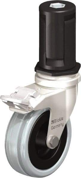 Blickle - 3" Diam x 63/64" Wide x 3-31/32" OAH Stem Mount Swivel Caster with Brake - Solid Rubber, 132 Lb Capacity, Plain Bore Bearing, Round Stem - Americas Industrial Supply