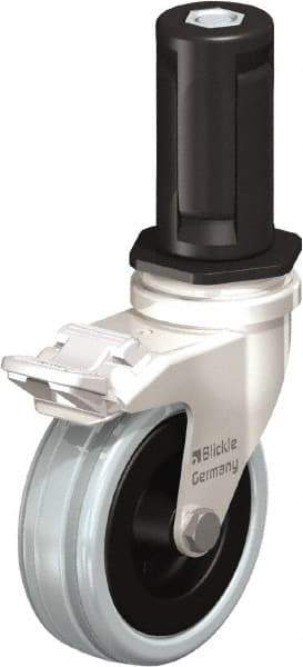Blickle - 3" Diam x 63/64" Wide x 3-31/32" OAH Stem Mount Swivel Caster with Brake - Solid Rubber, 132 Lb Capacity, Plain Bore Bearing, Round Stem - Americas Industrial Supply