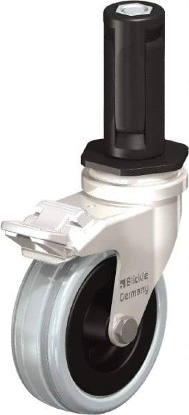 Blickle - 3" Diam x 63/64" Wide x 3-31/32" OAH Stem Mount Swivel Caster with Brake - Solid Rubber, 132 Lb Capacity, Plain Bore Bearing, Round Stem - Americas Industrial Supply