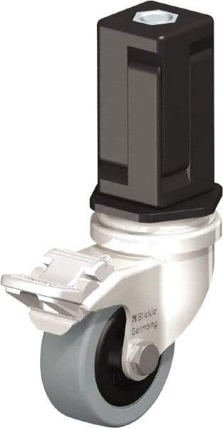 Blickle - 2" Diam x 45/64" Wide x 2-13/16" OAH Stem Mount Swivel Caster with Brake - Solid Rubber, 88 Lb Capacity, Plain Bore Bearing, Square Stem - Americas Industrial Supply