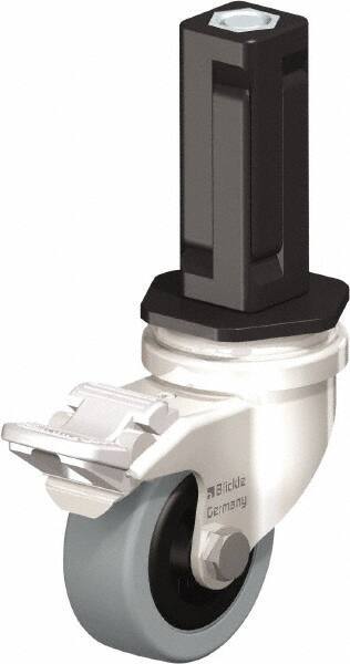 Blickle - 2" Diam x 45/64" Wide x 2-13/16" OAH Stem Mount Swivel Caster with Brake - Solid Rubber, 88 Lb Capacity, Plain Bore Bearing, Square Stem - Americas Industrial Supply