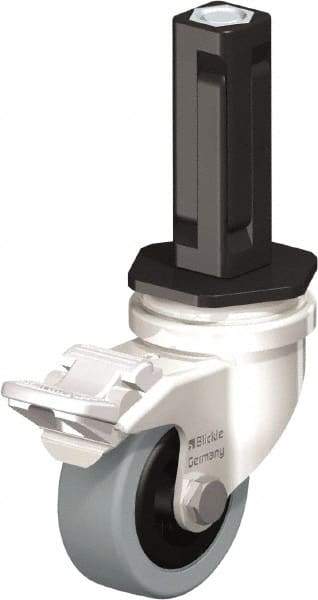 Blickle - 2" Diam x 45/64" Wide x 2-13/16" OAH Stem Mount Swivel Caster with Brake - Solid Rubber, 88 Lb Capacity, Plain Bore Bearing, Square Stem - Americas Industrial Supply