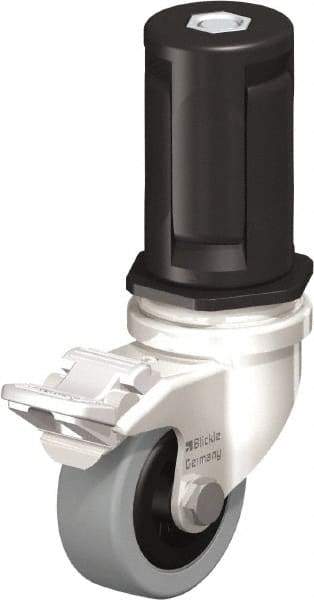 Blickle - 2" Diam x 45/64" Wide x 2-13/16" OAH Stem Mount Swivel Caster with Brake - Solid Rubber, 88 Lb Capacity, Plain Bore Bearing, Round Stem - Americas Industrial Supply