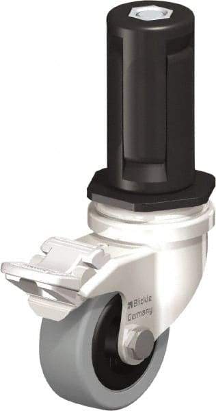 Blickle - 2" Diam x 45/64" Wide x 2-13/16" OAH Stem Mount Swivel Caster with Brake - Solid Rubber, 88 Lb Capacity, Plain Bore Bearing, Round Stem - Americas Industrial Supply