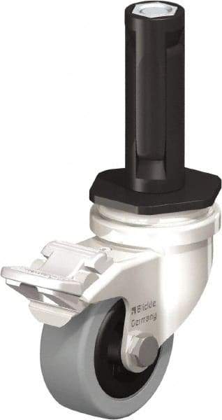 Blickle - 2" Diam x 45/64" Wide x 2-13/16" OAH Stem Mount Swivel Caster with Brake - Solid Rubber, 88 Lb Capacity, Plain Bore Bearing, Round Stem - Americas Industrial Supply