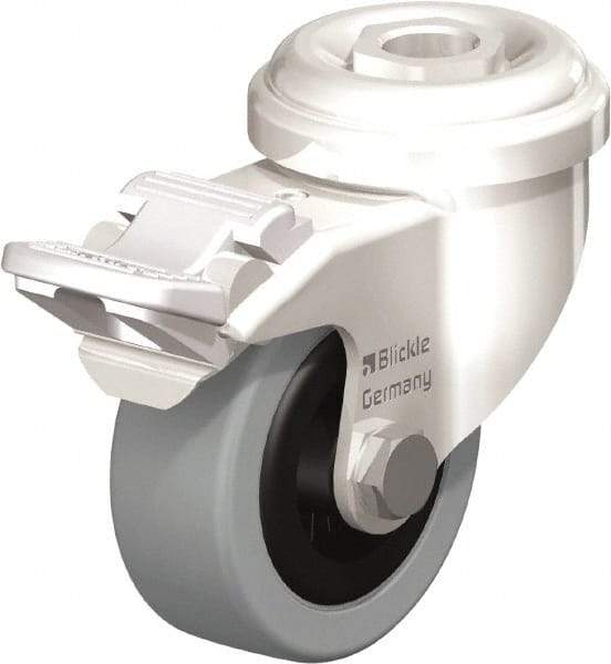 Blickle - 2" Diam x 45/64" Wide x 2-23/32" OAH Hollow Kingpin Mount Swivel Caster with Brake - Solid Rubber, 88 Lb Capacity, Plain Bore Bearing, Hollow Kingpin Stem - Americas Industrial Supply