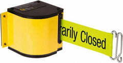 Lavi Industries - 3-1/2" High x 3-1/4" Long x 3-1/4" Wide Retractable Barrier Belt - Aluminum, Powdercoat Finish, Yellow, Use with Upright - Americas Industrial Supply