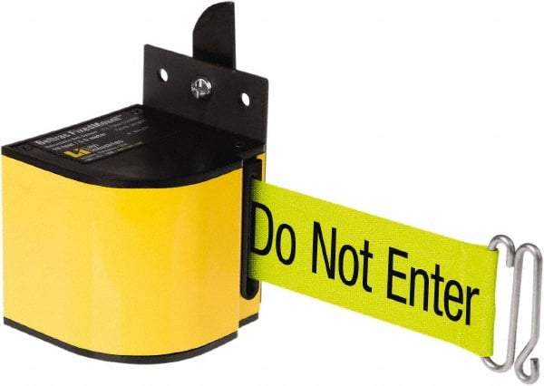 Lavi Industries - 3-1/2" High x 3-1/4" Long x 3-1/4" Wide Retractable Barrier Belt - Aluminum, Powdercoat Finish, Yellow, Use with Upright - Americas Industrial Supply