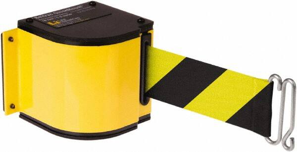 Lavi Industries - 3-1/2" High x 3-1/4" Long x 3-1/4" Wide Retractable Barrier Belt - Aluminum, Powdercoat Finish, Yellow, Use with Upright - Americas Industrial Supply
