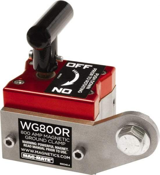 Mag-Mate - 800 Amps Grounding Capacity, 4-5/8" High, Rare Earth Magnetic Welding & Fabrication Ground Clamp - 450 Lb Average Pull Force, Square Magnet, Zinc Plated Steel Stud, Compatible with Flat & Round Surfaces - Americas Industrial Supply