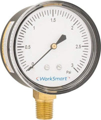 Value Collection - 2-1/2" Dial, 1/4 Thread, 0-3 Scale Range, Pressure Gauge - Lower Connection Mount, Accurate to 1.5% of Scale - Americas Industrial Supply
