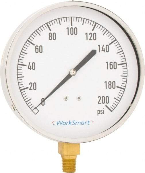 Value Collection - 4-1/2" Dial, 1/4 Thread, 0-200 Scale Range, Pressure Gauge - Lower Connection Mount, Accurate to 0.01% of Scale - Americas Industrial Supply