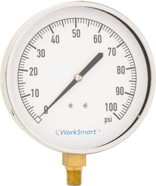 Value Collection - 4-1/2" Dial, 1/4 Thread, 0-100 Scale Range, Pressure Gauge - Lower Connection Mount, Accurate to 0.01% of Scale - Americas Industrial Supply