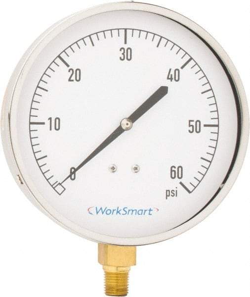 Value Collection - 4-1/2" Dial, 1/4 Thread, 0-60 Scale Range, Pressure Gauge - Lower Connection Mount, Accurate to 0.01% of Scale - Americas Industrial Supply