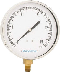 Value Collection - 4-1/2" Dial, 1/4 Thread, 0-15 Scale Range, Pressure Gauge - Lower Connection Mount, Accurate to 0.01% of Scale - Americas Industrial Supply