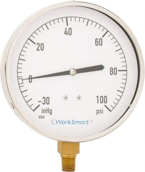 Value Collection - 4-1/2" Dial, 1/4 Thread, 30-0-100 Scale Range, Pressure Gauge - Lower Connection Mount, Accurate to 0.01% of Scale - Americas Industrial Supply