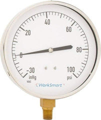 Value Collection - 4-1/2" Dial, 1/4 Thread, 30-0-100 Scale Range, Pressure Gauge - Lower Connection Mount, Accurate to 0.01% of Scale - Americas Industrial Supply