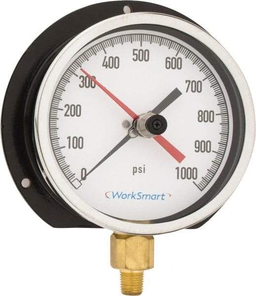 Value Collection - 4-1/2" Dial, 1/4 Thread, 0-1,000 Scale Range, Pressure Gauge - Lower Connection Mount, Accurate to 0.5% of Scale - Americas Industrial Supply
