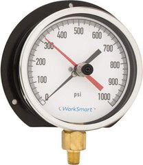 Value Collection - 4-1/2" Dial, 1/4 Thread, 0-1,000 Scale Range, Pressure Gauge - Lower Connection Mount, Accurate to 0.5% of Scale - Americas Industrial Supply