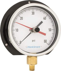 Value Collection - 4-1/2" Dial, 1/4 Thread, 0-60 Scale Range, Pressure Gauge - Lower Connection Mount, Accurate to 0.5% of Scale - Americas Industrial Supply