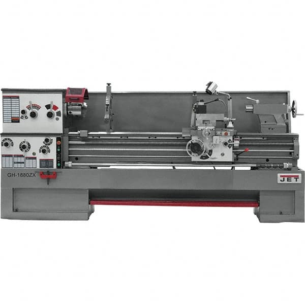 Jet - 18" Swing, 60" Between Centers, 230 Volt, Triple Phase Engine Lathe - 7MT Taper, 7-1/2 hp, 25 to 1,800 RPM, 3-1/8" Bore Diam - Americas Industrial Supply