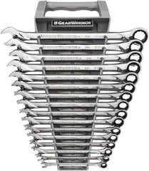 GearWrench - 16 Piece, 8mm to 24mm, 12 Point Combination Wrench Set - Metric Measurement Standard, Full Polish Chrome Finish - Americas Industrial Supply