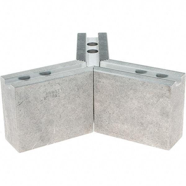 Abbott Workholding Products - 1.5mm x 60° Serrated Attachment, Square Soft Lathe Chuck Jaw - 3 Jaws, Aluminum, 63/64" Btw Mount Hole Ctrs, 4" Long x 1-1/2" Wide x 3" High, 0.5512" Groove, 0.4724" & 12mm Fastener - Americas Industrial Supply