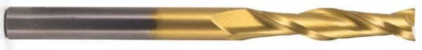 Atrax - 1", 2-1/4" LOC, 1" Shank Diam, 5" OAL, 2 Flute, Solid Carbide Square End Mill - Single End, TiN Finish, Spiral Flute, 30° Helix, Centercutting, Right Hand Cut - Americas Industrial Supply