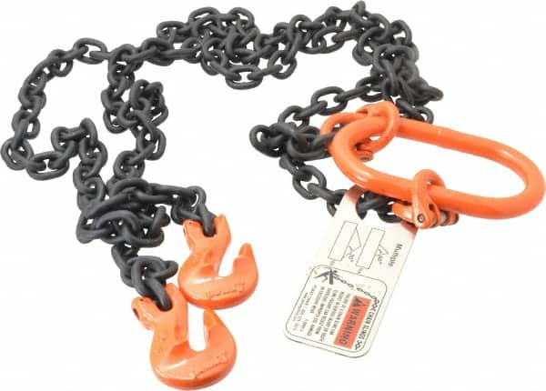 Pewag - 5' Long, 3,600 Lb Basket Capacity, 3,600 Lb Vertical Capacity, Alloy Steel Web Sling - DOG Chain Sling, 7/32" Diam Chain, Silver (Color), with Grab Hook & Master Link - Americas Industrial Supply