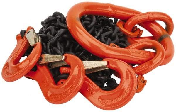 Pewag - 5' Long, 5,500 Lb Basket Capacity, 5,500 Lb Vertical Capacity, Alloy Steel Web Sling - TOS Chain Sling, 7/32" Diam Chain, Silver (Color), with 3 Sling Hooks & Master Link - Americas Industrial Supply