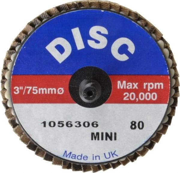Garryson - 80 Grit, 3" Disc Diam, Type 27 Zirconia Alumina Flap Disc - 20,000 Max RPM, Nylon Backing, Quick Change Type R Attaching System, Coated - Americas Industrial Supply