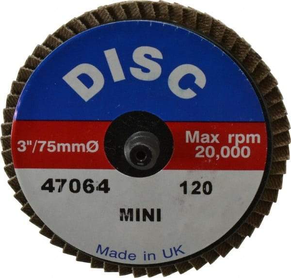 Garryson - 120 Grit, 3" Disc Diam, Type 27 Zirconia Alumina Flap Disc - 20,000 Max RPM, Nylon Backing, Quick Change Type R Attaching System, Coated - Americas Industrial Supply