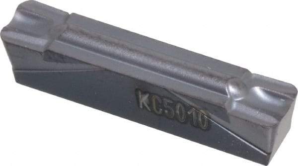 Kennametal - 400G GMP Grade KC5010, 4mm Cutting Width Carbide Grooving Insert - 3.5mm Max Depth of Cut, Neutral, 0.8mm Corner Radius, TiAlN Finish - Americas Industrial Supply