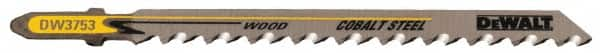 DeWALT - 4" Long, 6 Teeth per Inch, High Carbon Steel Jig Saw Blade - Toothed Edge, 1/4" Wide x 0.06" Thick, U-Shank - Americas Industrial Supply