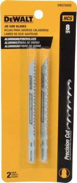 DeWALT - 4" Long, 8 Teeth per Inch, High Carbon Steel Jig Saw Blade - Toothed Edge, 1/4" Wide x 0.06" Thick, T-Shank - Americas Industrial Supply