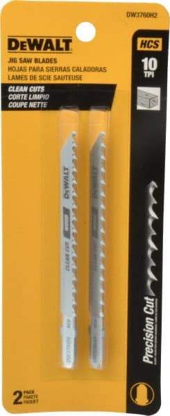 DeWALT - 4" Long, 10 Teeth per Inch, High Carbon Steel Jig Saw Blade - Toothed Edge, 1/4" Wide x 0.06" Thick, T-Shank - Americas Industrial Supply