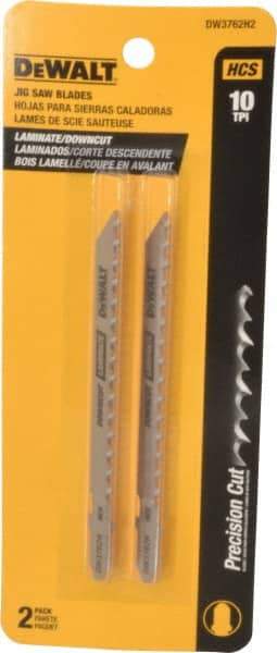 DeWALT - 4" Long, 10 Teeth per Inch, High Carbon Steel Jig Saw Blade - Toothed Edge, 1/4" Wide x 0.06" Thick, T-Shank - Americas Industrial Supply