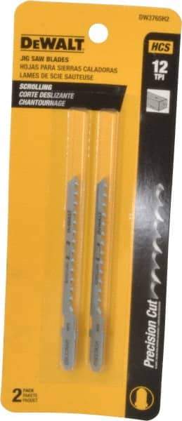 DeWALT - 3" Long, 12 Teeth per Inch, High Carbon Steel Jig Saw Blade - Toothed Edge, 1/4" Wide x 0.06" Thick, T-Shank - Americas Industrial Supply