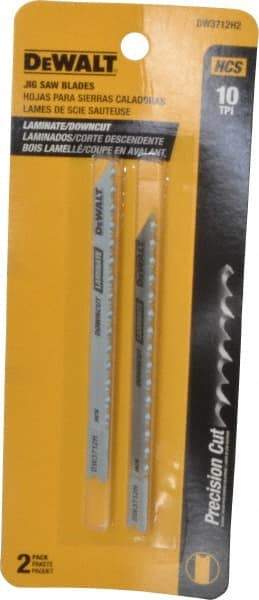 DeWALT - 4" Long, 10 Teeth per Inch, High Carbon Steel Jig Saw Blade - Toothed Edge, 1/4" Wide x 0.06" Thick, U-Shank - Americas Industrial Supply