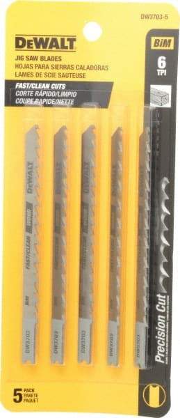 DeWALT - 4" Long, 6 Teeth per Inch, High Carbon Steel Jig Saw Blade - Toothed Edge, 1/4" Wide x 0.06" Thick, U-Shank - Americas Industrial Supply